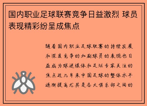 国内职业足球联赛竞争日益激烈 球员表现精彩纷呈成焦点